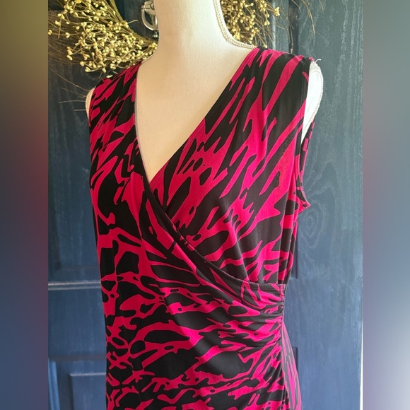 Kasper V-Neck pink and black sleeveless dress size Large - Picture 2 of 10
